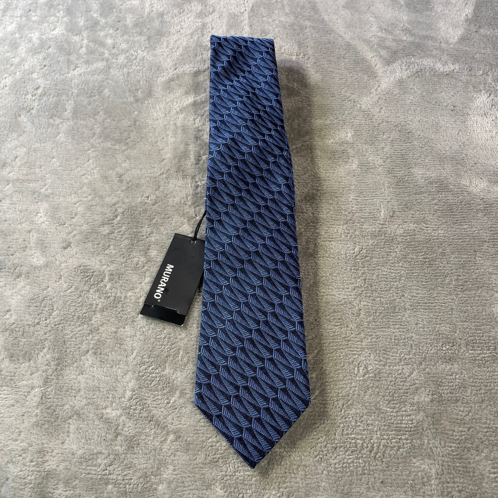 Murano Necktie Tie Navy Blue Geometric Silk 100% Silk 3" Geometric Office - Picture 1 of 6